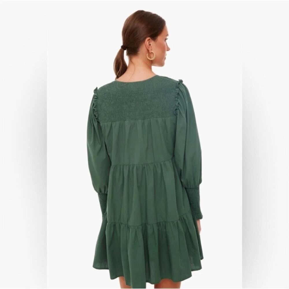 Pomander Place Tuckernuck Green Cotton Tiered Ceci Smocked Mini Dress Sz.S - Picture 4 of 15